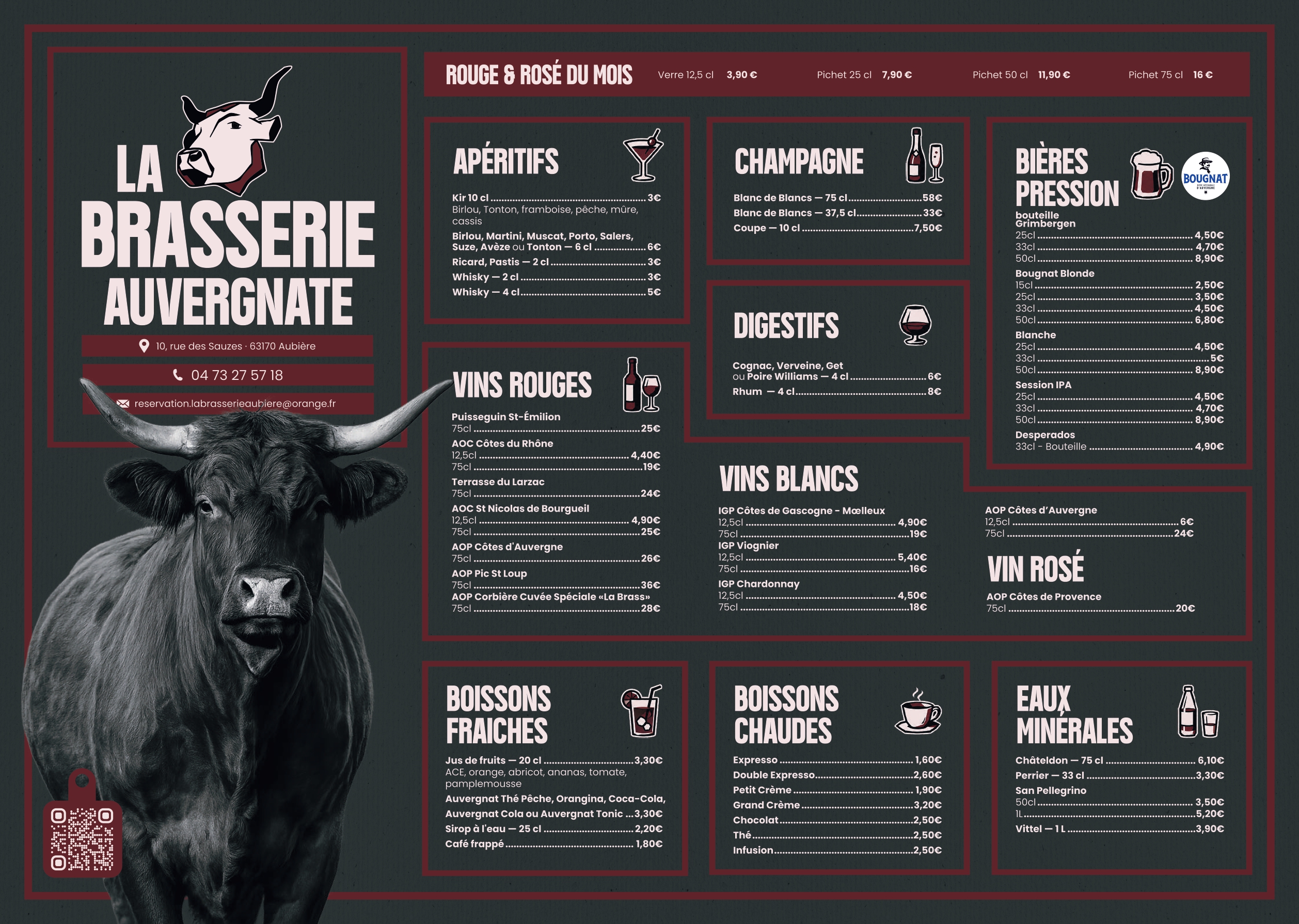 Aperçu de la carte boissons de La Brasserie Auvergnate